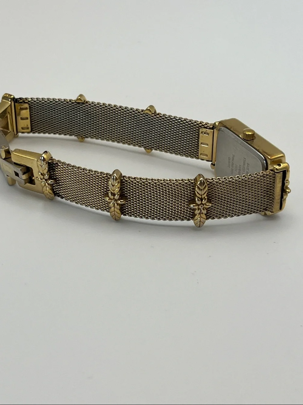 Anne Klein Women's Gold Mesh Bracelet Watch with Leaf Accents